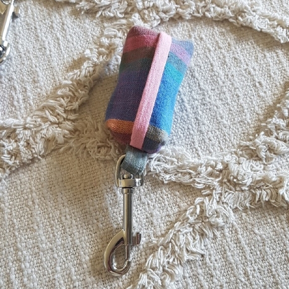 Plaid Pastel  Doggy DOO Doggy Poo Bag Holder Pouch Zero Waste Handmade - Picture 1 of 5